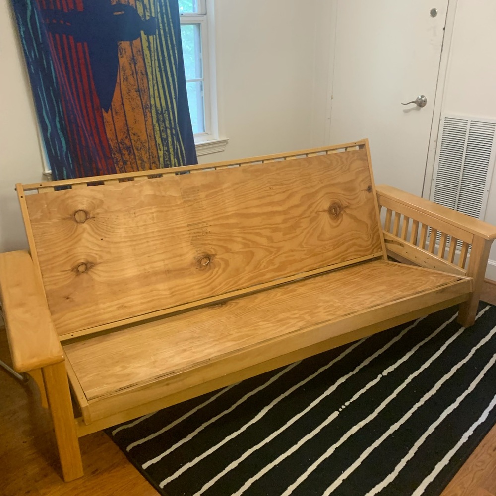 Queen futon with light wood frame